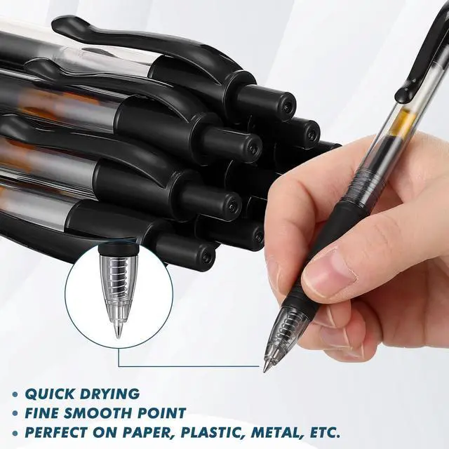 Alt view image 3 of 6 - 500 Pcs Premium Gel Roller Pens Bulk, Fine Point 0.7 mm, Retractable Gel Ink Roller Ball Pens for Writing Journaling Taking Notes Office (Black)