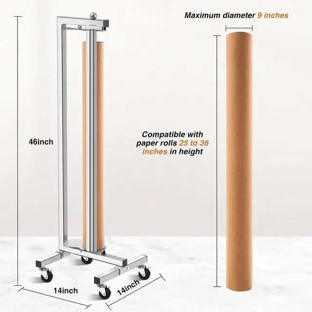 Alt view image 2 of 6 - 36 Inch Mobile Vertical Paper Roll Dispenser with Wheels | Butcher Paper Holder & Cutter Heavy Duty Dispenser for Kraft Wrapping Art Studio Classroom Freezer Butcher Retail Store