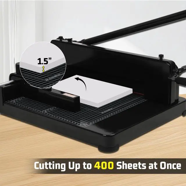 Alt view image 2 of 6 - Vagbstu Guillotine Paper Cutter Heavy Duty 400 Sheet Capacity,Solid Steel with HSS Blade,Industrial Commercial Trimmer for Office,School,Print Shop,Safety Lock & Clear Grids (A4-12'' Paper Cutter)