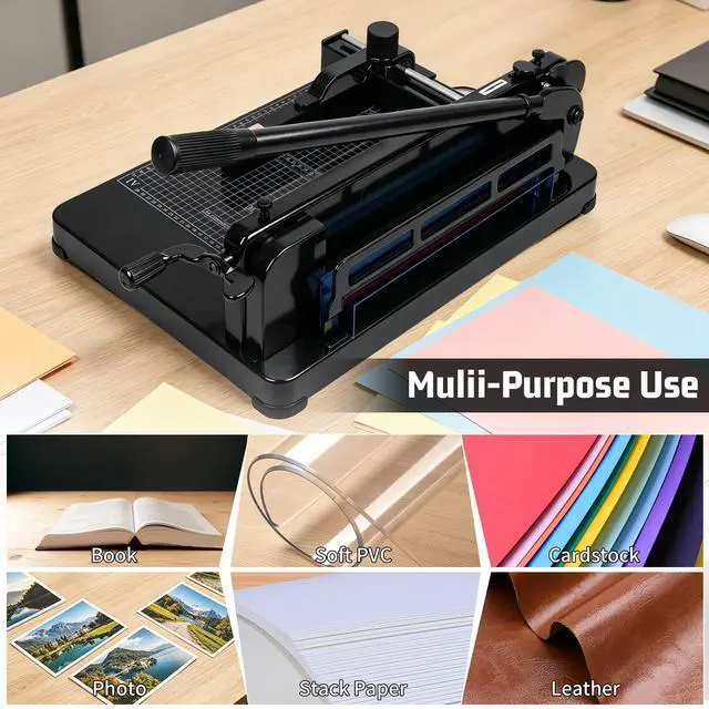 Alt view image 6 of 6 - Vagbstu Guillotine Paper Cutter Heavy Duty 400 Sheet Capacity,Solid Steel with HSS Blade,Industrial Commercial Trimmer for Office,School,Print Shop,Safety Lock & Clear Grids (A4-12'' Paper Cutter)