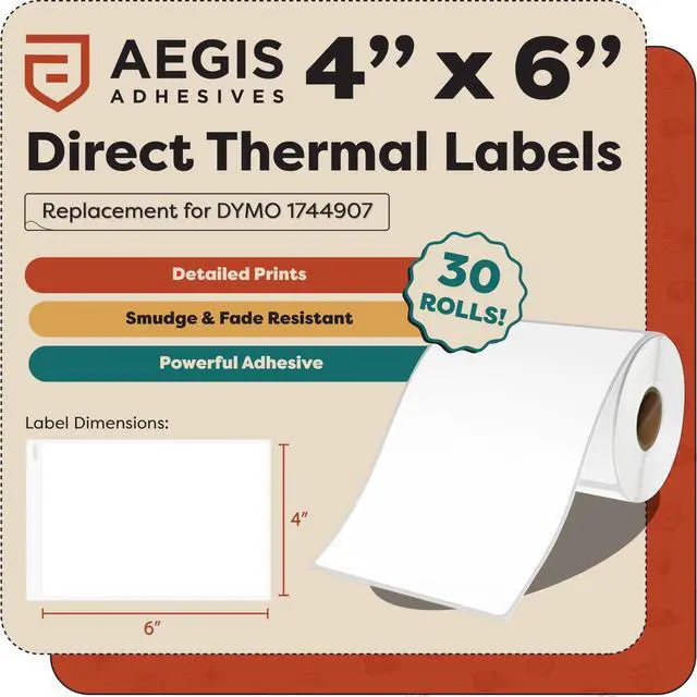 Alt view image 2 of 6 - 4x6 Shipping Labels, Direct Thermal Labels, DYMO 4XL 1744907 | Return Address Labels for Mailing, Packages - Compatible with Zebra, Rollo Printers - (6600 Count, 30 Rolls, Not 5XL)