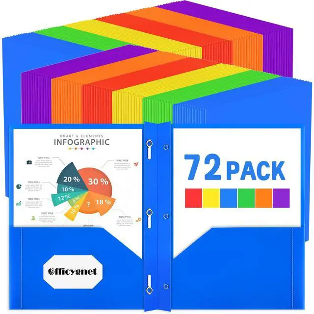 Main image of 72 Packs Plastic Folders with Pockets and Prongs, Bulk Multicolor 2 Pocket Folders with Brads, Heavy Duty Plastic Folder for Office School Supplies, Two Pocket Folder for Letter Size Sheets