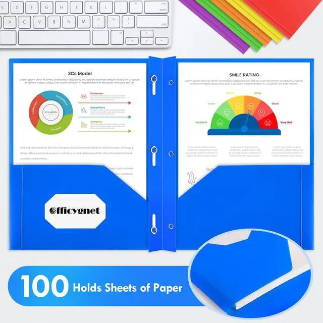 Alt view image 5 of 6 - 72 Packs Plastic Folders with Pockets and Prongs, Bulk Multicolor 2 Pocket Folders with Brads, Heavy Duty Plastic Folder for Office School Supplies, Two Pocket Folder for Letter Size Sheets