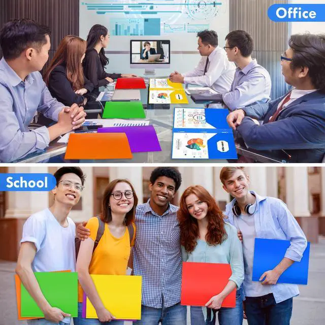 Alt view image 6 of 6 - 72 Packs Plastic Folders with Pockets and Prongs, Bulk Multicolor 2 Pocket Folders with Brads, Heavy Duty Plastic Folder for Office School Supplies, Two Pocket Folder for Letter Size Sheets