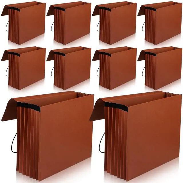 Main image of 10 Pcs Expanding File Folder with Flap 5.3" Expansion, Expandable File Wallet with Elastic Cord Closure, Letter Size Heavy Duty Document Organizer, 8 Slots Holds 1200 Sheets Paper, Brown