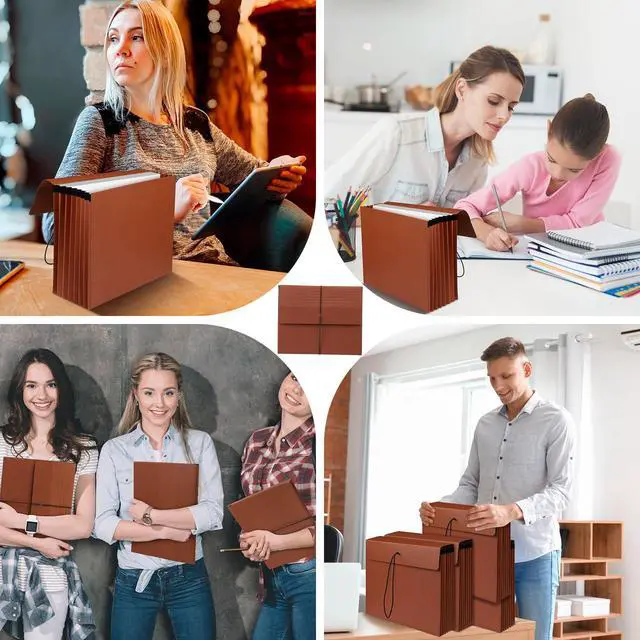 Alt view image 4 of 6 - 10 Pcs Expanding File Folder with Flap 5.3" Expansion, Expandable File Wallet with Elastic Cord Closure, Letter Size Heavy Duty Document Organizer, 8 Slots Holds 1200 Sheets Paper, Brown