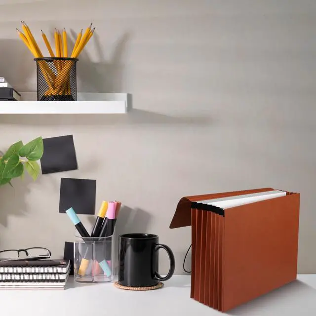 Alt view image 6 of 6 - 10 Pcs Expanding File Folder with Flap 5.3" Expansion, Expandable File Wallet with Elastic Cord Closure, Letter Size Heavy Duty Document Organizer, 8 Slots Holds 1200 Sheets Paper, Brown