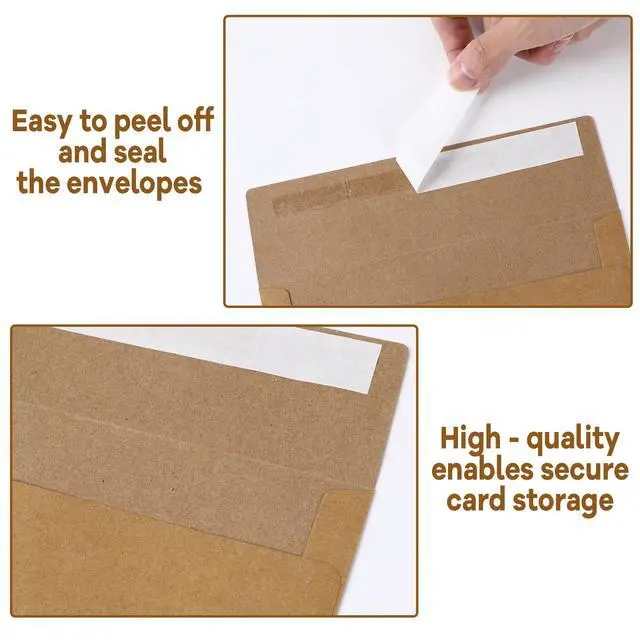 Alt view image 3 of 6 - 1000 Pieces A7 Kraft Paper Envelopes with Self Seal Bulk 5x7 Brown Envelopes 120 GSM Heavyweight for Invitations Postcard Greeting Card Photos Wedding Graduation Baby Shower Birthday Party