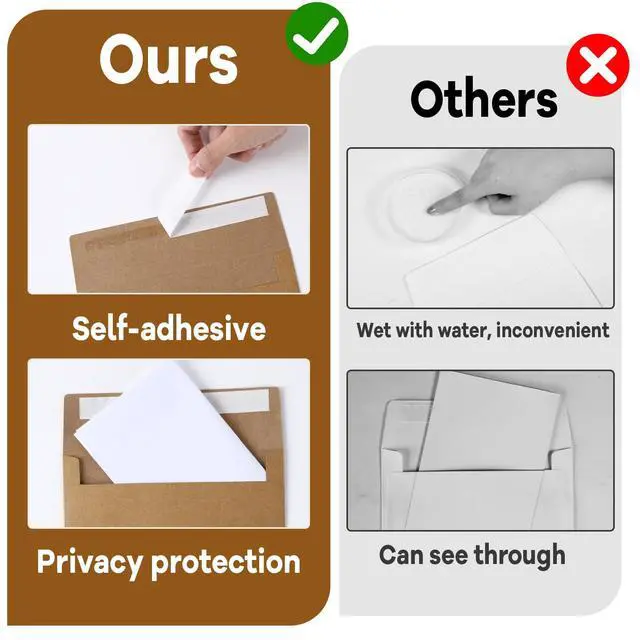 Alt view image 4 of 6 - 1000 Pieces A7 Kraft Paper Envelopes with Self Seal Bulk 5x7 Brown Envelopes 120 GSM Heavyweight for Invitations Postcard Greeting Card Photos Wedding Graduation Baby Shower Birthday Party