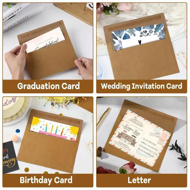 Alt view image 5 of 6 - 1000 Pieces A7 Kraft Paper Envelopes with Self Seal Bulk 5x7 Brown Envelopes 120 GSM Heavyweight for Invitations Postcard Greeting Card Photos Wedding Graduation Baby Shower Birthday Party