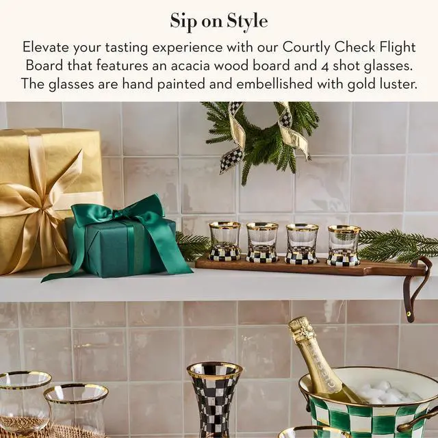 Alt view image 2 of 6 - Flight Board, Cute Shot Glasses and Wooden Board for Drinking or Decor, Black-and-White Courtly Check