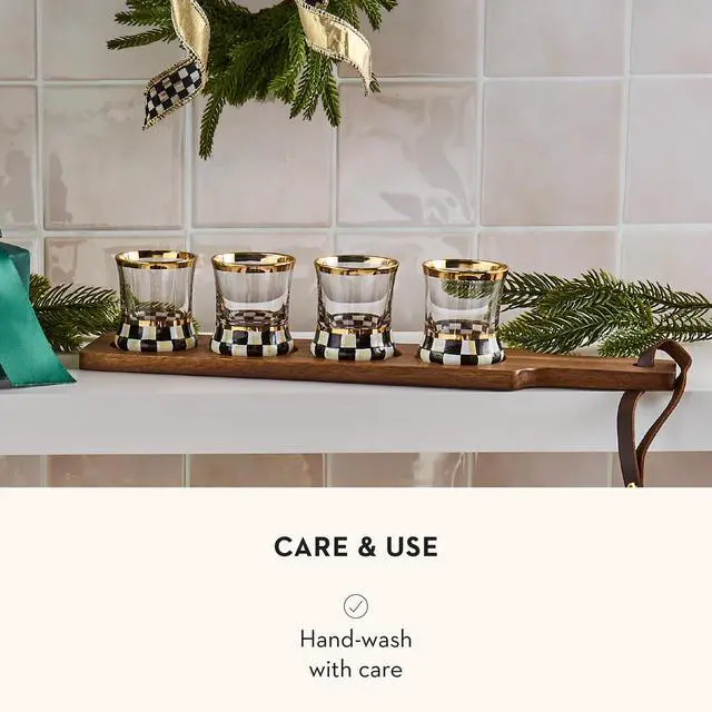 Alt view image 5 of 6 - Flight Board, Cute Shot Glasses and Wooden Board for Drinking or Decor, Black-and-White Courtly Check