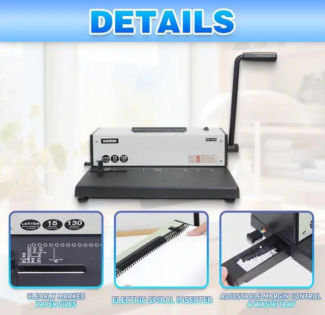 Alt view image 5 of 6 - PD-1503 Coil Binding Machine 43-Hole 4:1 Spiral Binder with Inserter | 43 round holes for Letter-size sheets; electric coil inserter handles coils up to 7/8 inch for faster spiral binding