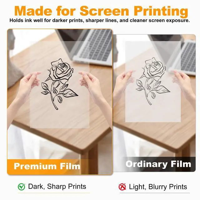 Alt view image 3 of 6 - 13 x 19 Inch Waterproof Inkjet Transparency Film for Silk Screen Printing, Crafts (13''x19'', 100 Sheets)