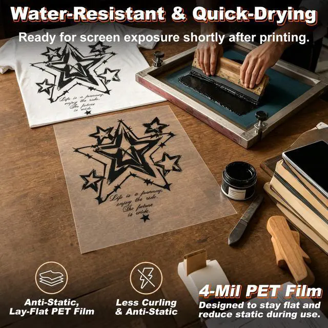 Alt view image 4 of 6 - 13 x 19 Inch Waterproof Inkjet Transparency Film for Silk Screen Printing, Crafts (13''x19'', 100 Sheets)