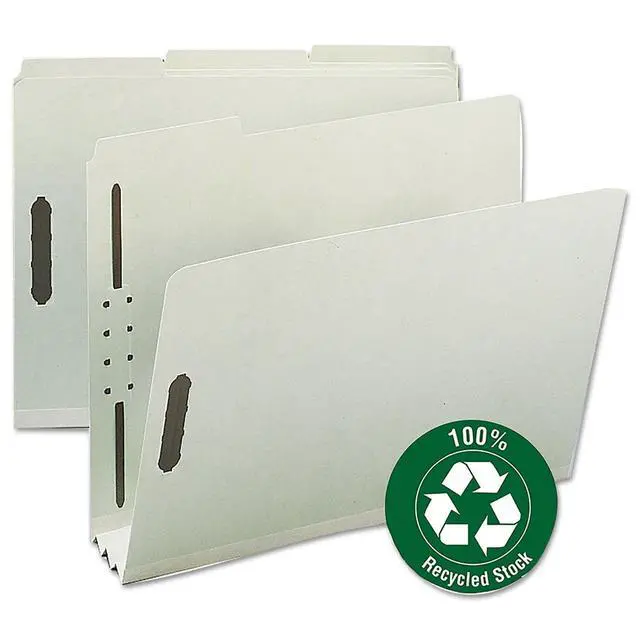 Main image of 100% Recycled Pressboard Fastener File Folder, 2 Fasteners, 1/3-Cut Tab, 3" Expansion, Letter Size, Gray/Green, 25 per Box (15005)