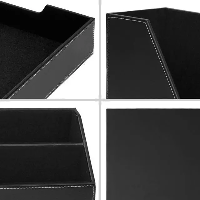 Alt view image 4 of 6 - Office Supplies PU Leather 6-Piece Set Desk Organizer,Include Writing Pad,Letter Tray,file folder Sorter/Magazine Holder,Pen Cup,Note Holder,Business Card Holder,Man/Woman Office Gift,Black