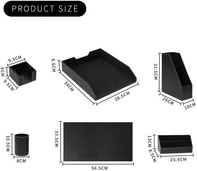 Alt view image 6 of 6 - Office Supplies PU Leather 6-Piece Set Desk Organizer,Include Writing Pad,Letter Tray,file folder Sorter/Magazine Holder,Pen Cup,Note Holder,Business Card Holder,Man/Woman Office Gift,Black