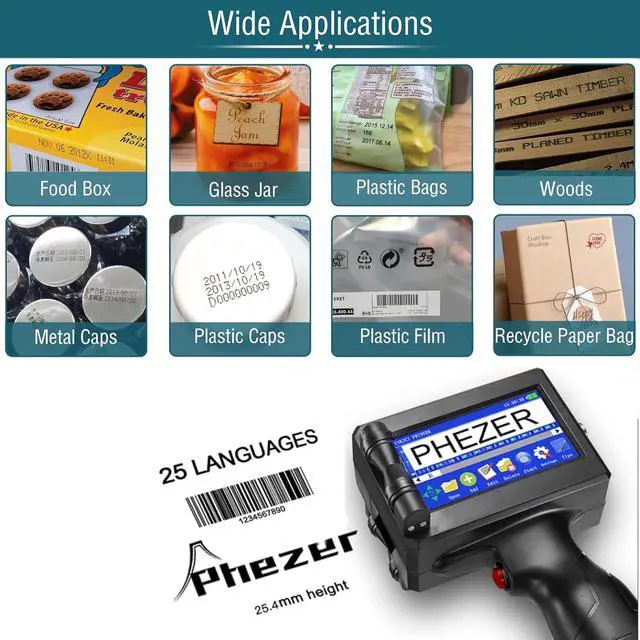 Alt view image 4 of 6 - 1inch/25.4mm Handheld Inkjet Printer with 72ml Quick Dry Ink Cartridge, Portable Printer Gun for for Text/Barcode/Logo/QRCode/Counter/Batch NO/Date (Model P15-1N with Suitcase)