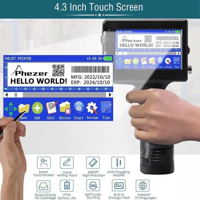 Alt view image 5 of 6 - 1inch/25.4mm Handheld Inkjet Printer with 72ml Quick Dry Ink Cartridge, Portable Printer Gun for for Text/Barcode/Logo/QRCode/Counter/Batch NO/Date (Model P15-1N with Suitcase)