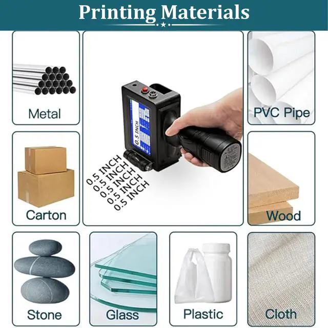 Alt view image 6 of 6 - 1inch/25.4mm Handheld Inkjet Printer with 72ml Quick Dry Ink Cartridge, Portable Printer Gun for for Text/Barcode/Logo/QRCode/Counter/Batch NO/Date (Model P15-1N with Suitcase)