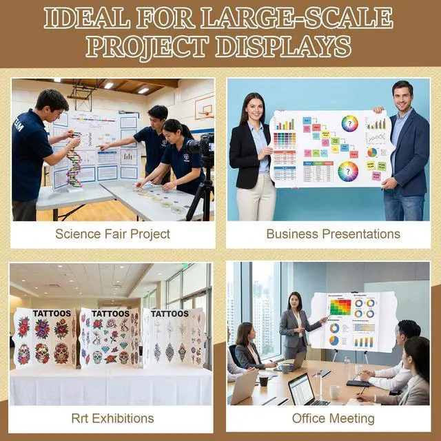 Alt view image 6 of 6 - 20 Pack Trifold Poster Board 36 x 48 in, White Display Boards Bulk Self-Standing for Science Fair, Back to School Classroom Projects