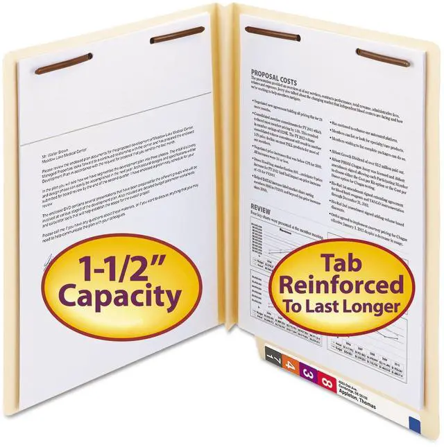 Main image of Extra Capacity End Tab Fastener File Folder, Shelf-Master® Reinforced Straight-Cut Tab, 2 Fasteners, 1-1/2" Expansion, Letter Size, Manila, 50 per Box (34276)
