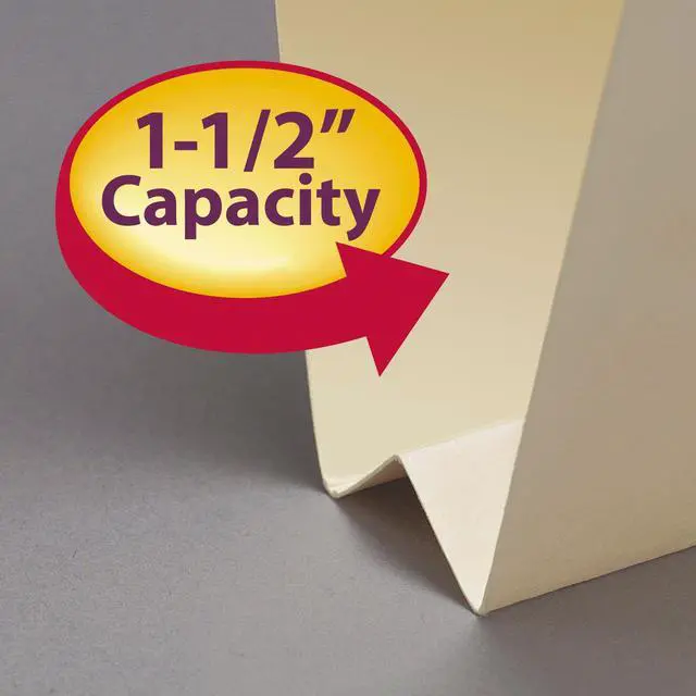 Alt view image 3 of 6 - Extra Capacity End Tab Fastener File Folder, Shelf-Master® Reinforced Straight-Cut Tab, 2 Fasteners, 1-1/2" Expansion, Letter Size, Manila, 50 per Box (34276)