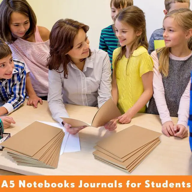 Alt view image 5 of 6 - 200 Pack Kraft Notebook Journals 5.5 Inch x 8.3 Inch A5 Journal Softcover Notebooks Bulk for Kids Student Writing Sketch Travel Journal Notepad with 60 Pages 30 Sheets(Brown,Lined)