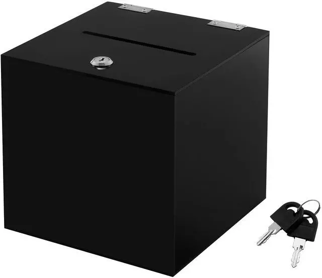 Main image of Acrylic Black Donation Box, 10x10x10 inches | Ballot Suggestion Box, Money Storage, Square Container, For Voting, Charity, Contest, Suggestions