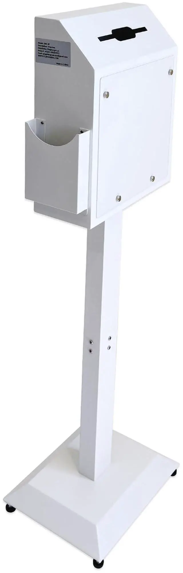 Main image of Suggestion Box with Stand,Floor Standing Offering Box,Metal Locking Ballot Collection Safe Box for Voting,Charity,Donation,Church,Election,Hospital Feedback and Car Rental Key Return, White