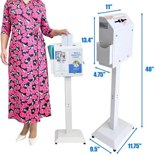 Alt view image 3 of 6 - Suggestion Box with Stand,Floor Standing Offering Box,Metal Locking Ballot Collection Safe Box for Voting,Charity,Donation,Church,Election,Hospital Feedback and Car Rental Key Return, White