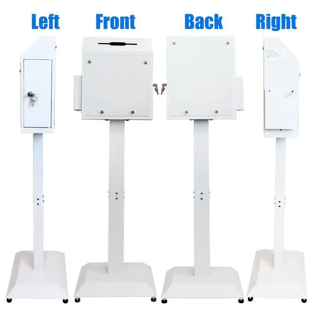 Alt view image 4 of 6 - Suggestion Box with Stand,Floor Standing Offering Box,Metal Locking Ballot Collection Safe Box for Voting,Charity,Donation,Church,Election,Hospital Feedback and Car Rental Key Return, White