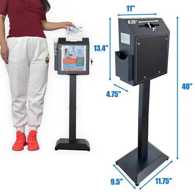 Alt view image 3 of 6 - Suggestion Box with Stand,Floor Standing Offering Box,Metal Locking Ballot Collection Safe Box for Voting,Charity,Donation,Church,Election,Hospital Feedback and Car Rental Key Return, Black