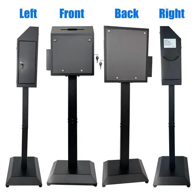 Alt view image 4 of 6 - Suggestion Box with Stand,Floor Standing Offering Box,Metal Locking Ballot Collection Safe Box for Voting,Charity,Donation,Church,Election,Hospital Feedback and Car Rental Key Return, Black