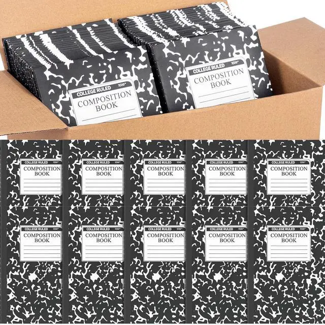 Main image of 200 Pack A5 Composition Notebooks Bulk College Ruled Composition Books Wide Ruled Write Notebooks Marble Covers Write Book for School Classroom Office Supplies(Black)