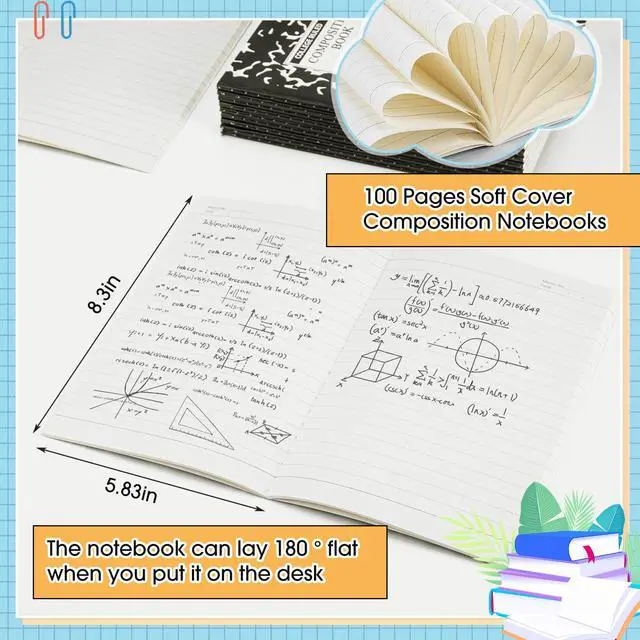 Alt view image 3 of 6 - 200 Pack A5 Composition Notebooks Bulk College Ruled Composition Books Wide Ruled Write Notebooks Marble Covers Write Book for School Classroom Office Supplies(Black)