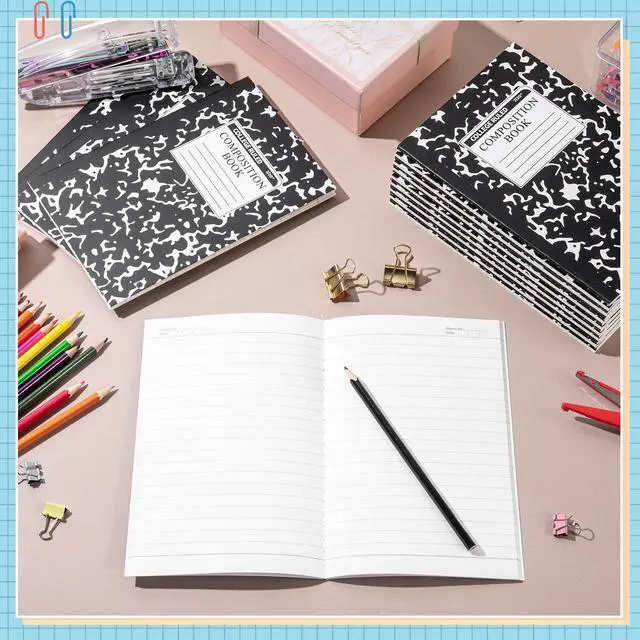 Alt view image 6 of 6 - 200 Pack A5 Composition Notebooks Bulk College Ruled Composition Books Wide Ruled Write Notebooks Marble Covers Write Book for School Classroom Office Supplies(Black)