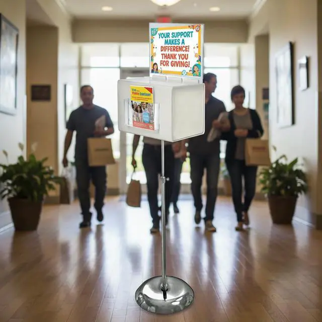 Alt view image 2 of 6 - 206325-WHT 11" W x 8.25" D x 8.25" H Large White Suggestion Box with Pocket, Lock & Keys on Pedestal