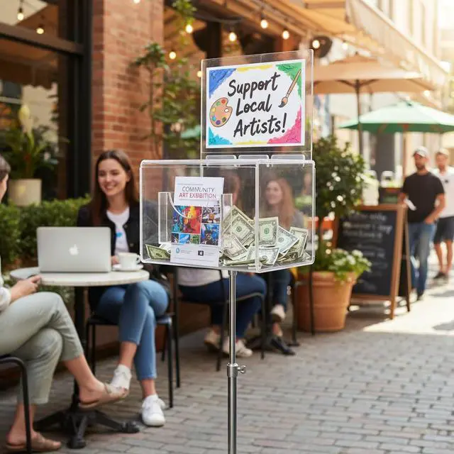 Alt view image 3 of 6 - 206325-CLR Suggestion Box with Lock and Keys, Donation Box, Offering Box, Locked Display Stand, Acrylic Sign Holder on Pedestal, Clear Locking Box with Slot, 11"x 8.25"x8.25"