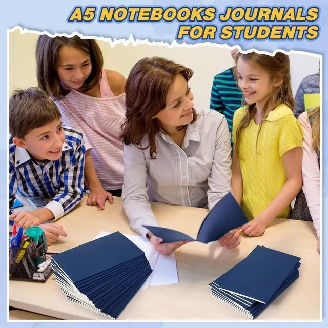 Alt view image 6 of 6 - 200 Pack Kraft Notebook Journals 5.5 Inch x 8.3 Inch A5 Journal Softcover Notebooks Bulk for Kids Student Writing Sketch Travel Journal Notepad with 60 Pages 30 Sheets(Navy,Lined)
