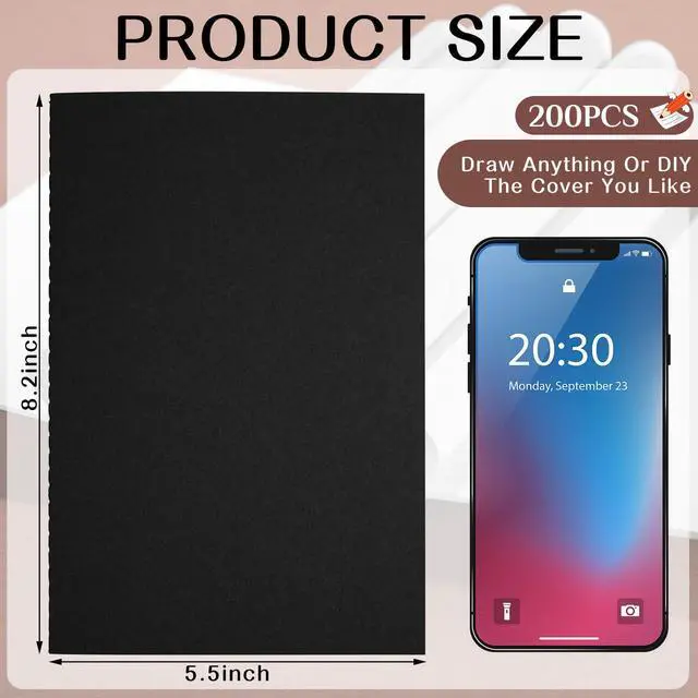 Alt view image 2 of 6 - 200 Pack Kraft Notebook Journals 5.5 Inch x 8.3 Inch A5 Journal Softcover Notebooks Bulk for Kids Student Writing Sketch Travel Journal Notepad with 60 Pages 30 Sheets(Black,Lined)