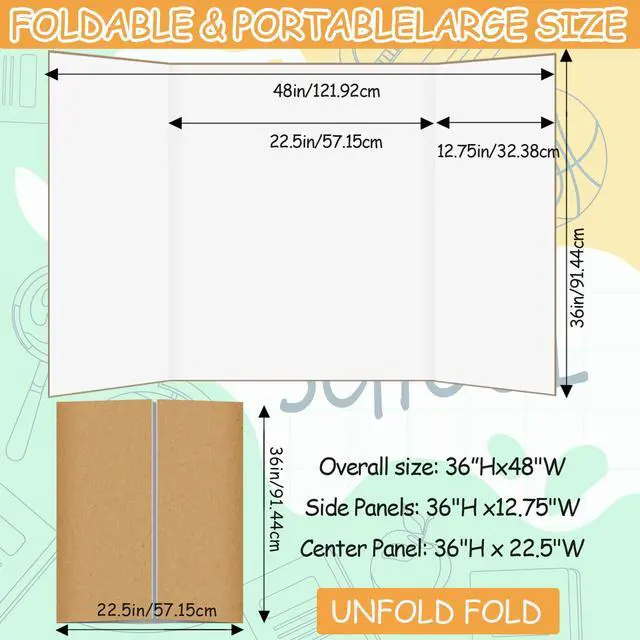 Alt view image 2 of 6 - 10 Pack Trifold Poster Board Bulk, 36" X 48" White Presentation Display Board, Large Tri Fold Poster Corrugated Cardboard for Displaying Photo, Science Fair, School Project, Event and Competition
