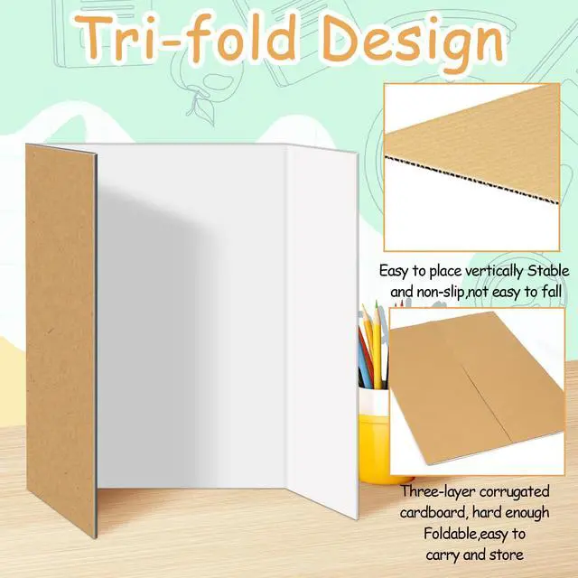 Alt view image 4 of 6 - 10 Pack Trifold Poster Board Bulk, 36" X 48" White Presentation Display Board, Large Tri Fold Poster Corrugated Cardboard for Displaying Photo, Science Fair, School Project, Event and Competition