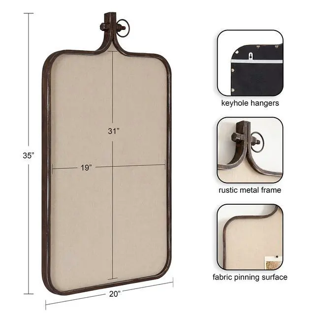 Alt view image 2 of 4 - Yitro Modern Farmhouse Metal Rectangle Decorative Pinboard, 20 x 35, Rustic Bronze, Industrial Rectangular Bulletin Board with Unique Ornamental Crown