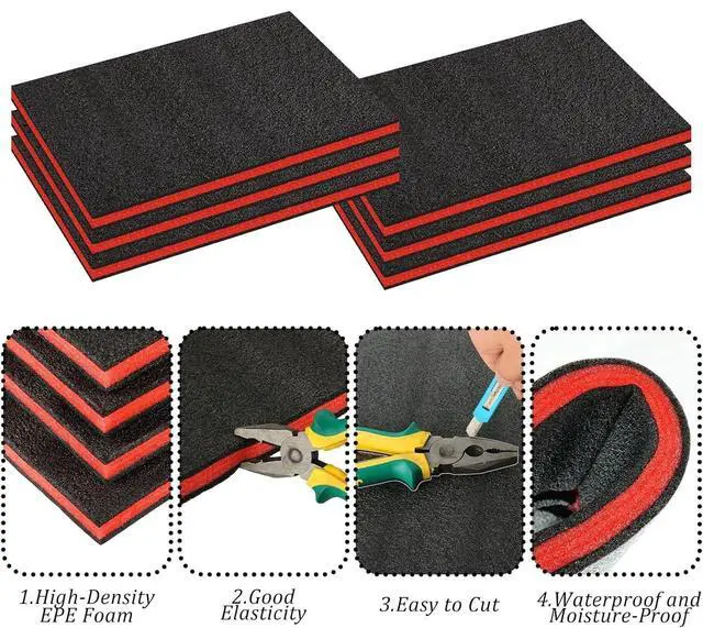 Alt view image 2 of 6 - 6 Pcs Tool Box Foam Inserts for Cases 22 x 18 x 1 Inch Tool Box Liner Polyethylene Tool Foams Sheets(Red, Black)