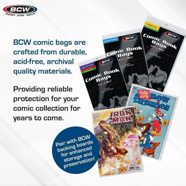 Alt view image 3 of 6 - Silver Age Comic Bags (1000 Pack) Acid-Free Archival Comic Book Bags for Silver Age Comics | Crystal Clear Comic Book Bags for Collection Storage