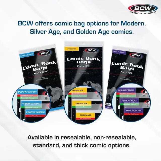 Alt view image 5 of 6 - Silver Age Comic Bags (1000 Pack) Acid-Free Archival Comic Book Bags for Silver Age Comics | Crystal Clear Comic Book Bags for Collection Storage
