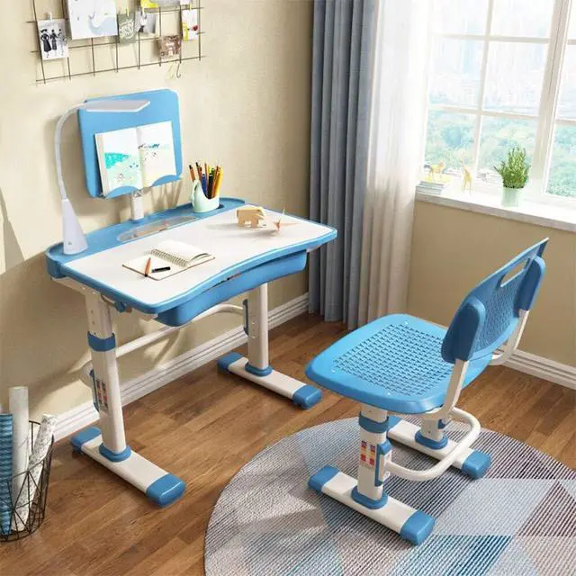 Alt view image 2 of 6 - Kids Desk and Chair Set,Height Adjustable,Spacious Storage Drawer | with Adjustable Tilted Desktop, Bookstand, Touch Led Lamp for School Student (blue set)