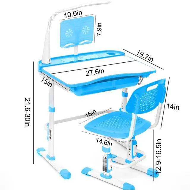 Alt view image 3 of 6 - Kids Desk and Chair Set,Height Adjustable,Spacious Storage Drawer | with Adjustable Tilted Desktop, Bookstand, Touch Led Lamp for School Student (blue set)